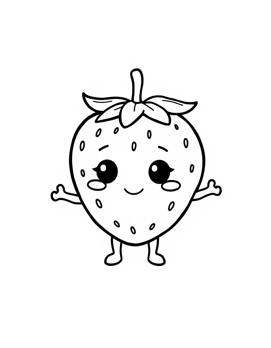 a cute strawberry with eyes, arms and legs, kawaii style