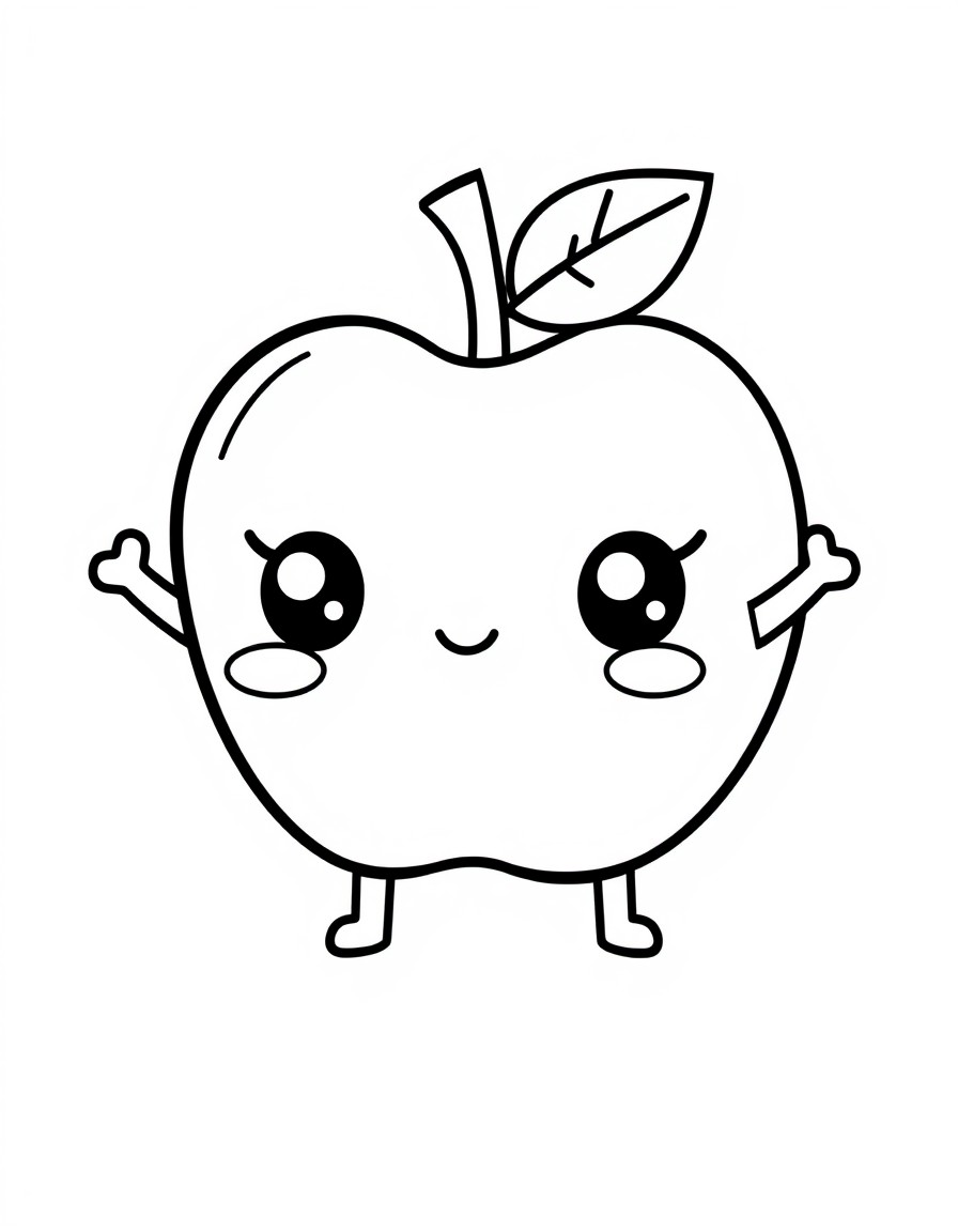 a cute apple, with eyes, arms and legs, kawaii style