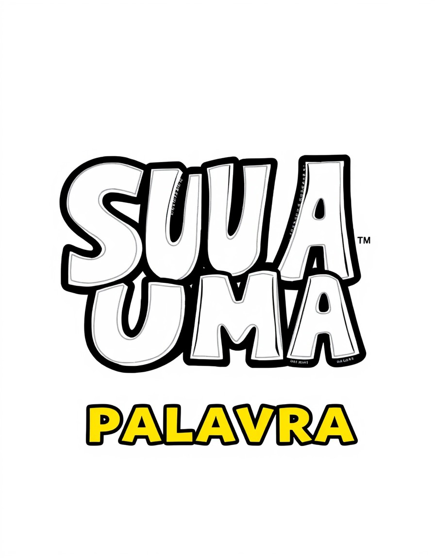 logo models and ideas for a 2D game in the style of the Wordle game, but with the name of the game written "SUA UMA" and on the bottom line "PALAVRA"  the word or text "UMA"  "S" for gray,  "U" for ye