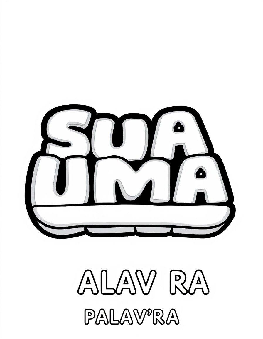logo models and ideas for a 2D game in the style of the Wordle game, but with the name of the game written "SUA UMA" and on the bottom line "PALAVRA"  the word or text "UMA"  "S" for gray,  "U" for ye