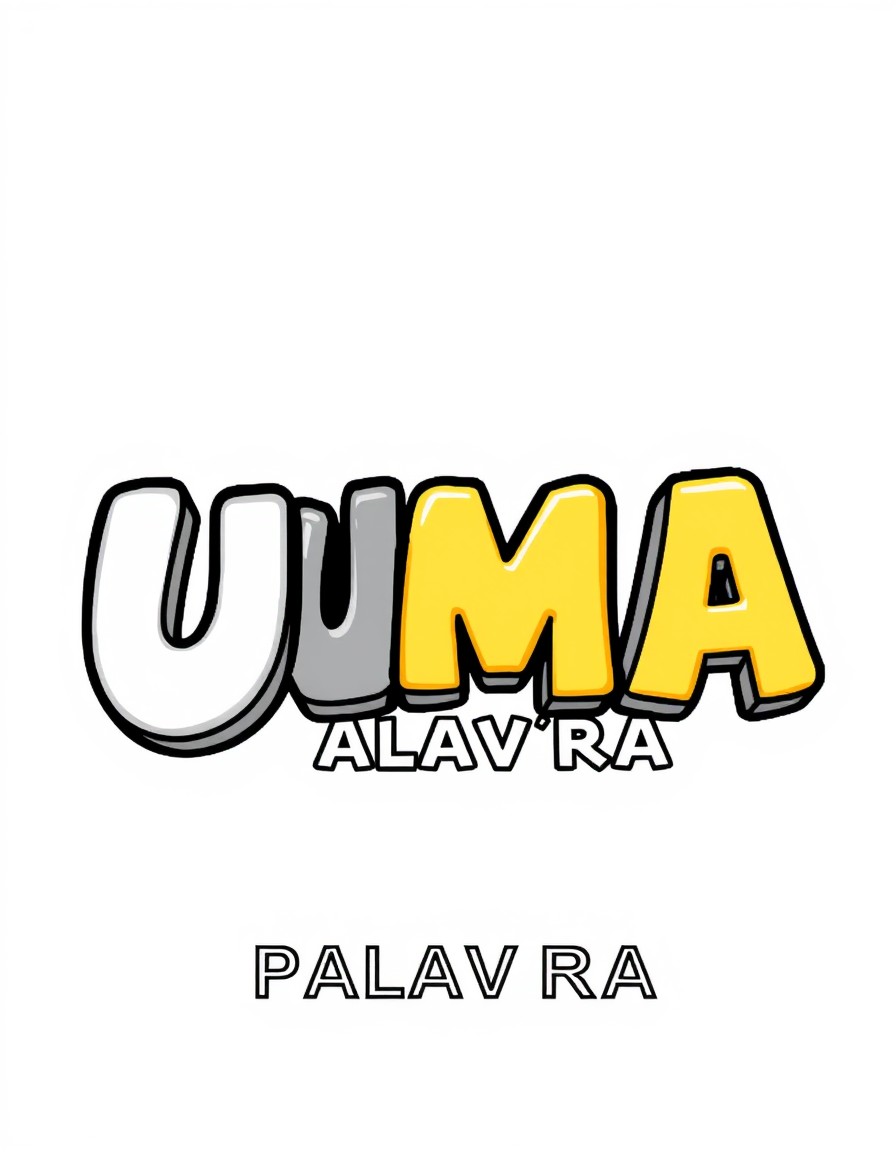 logo models and ideas for a 2D game in the style of the Wordle game, but with the name of the game written "SUA UMA" and on the bottom line "PALAVRA"  the word or text "UMA"  "S" for gray,  "U" for ye