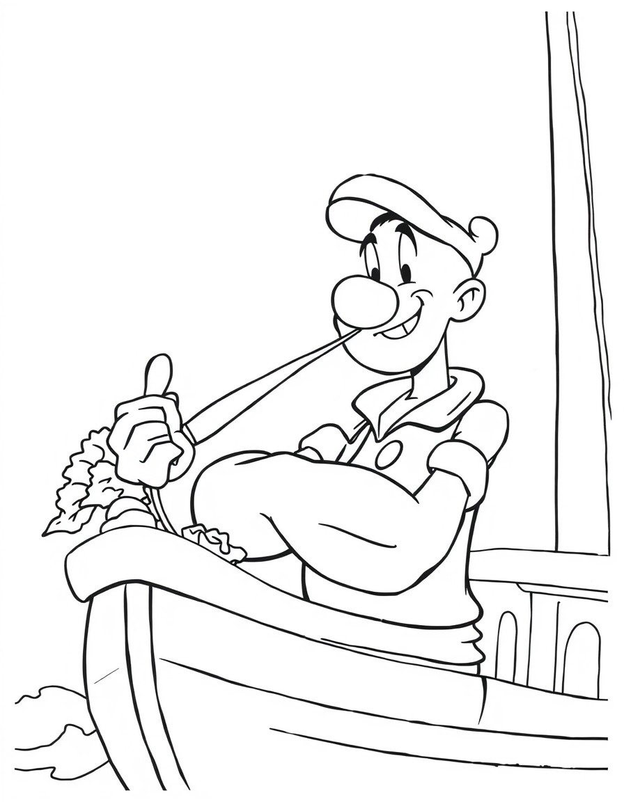 Popeye with a pipe and spinach on a ship