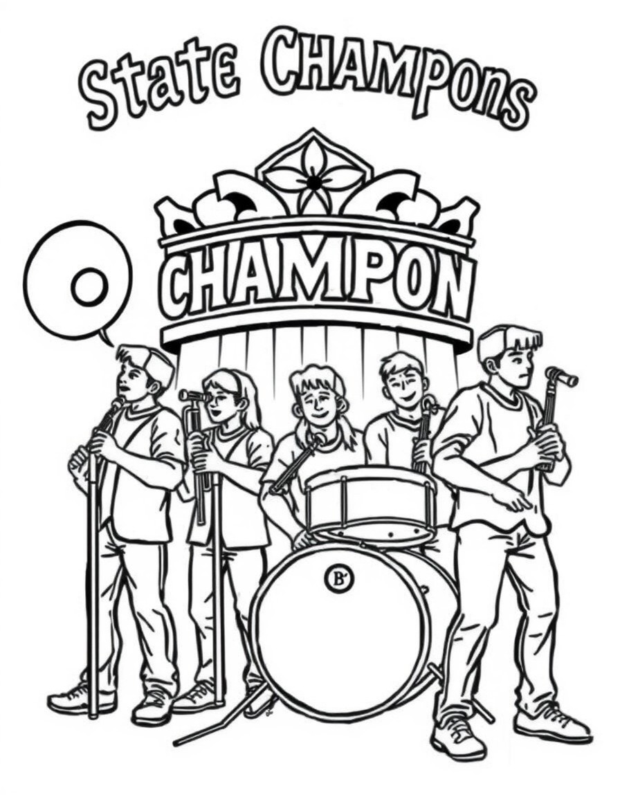 high school band with State Champs at the top