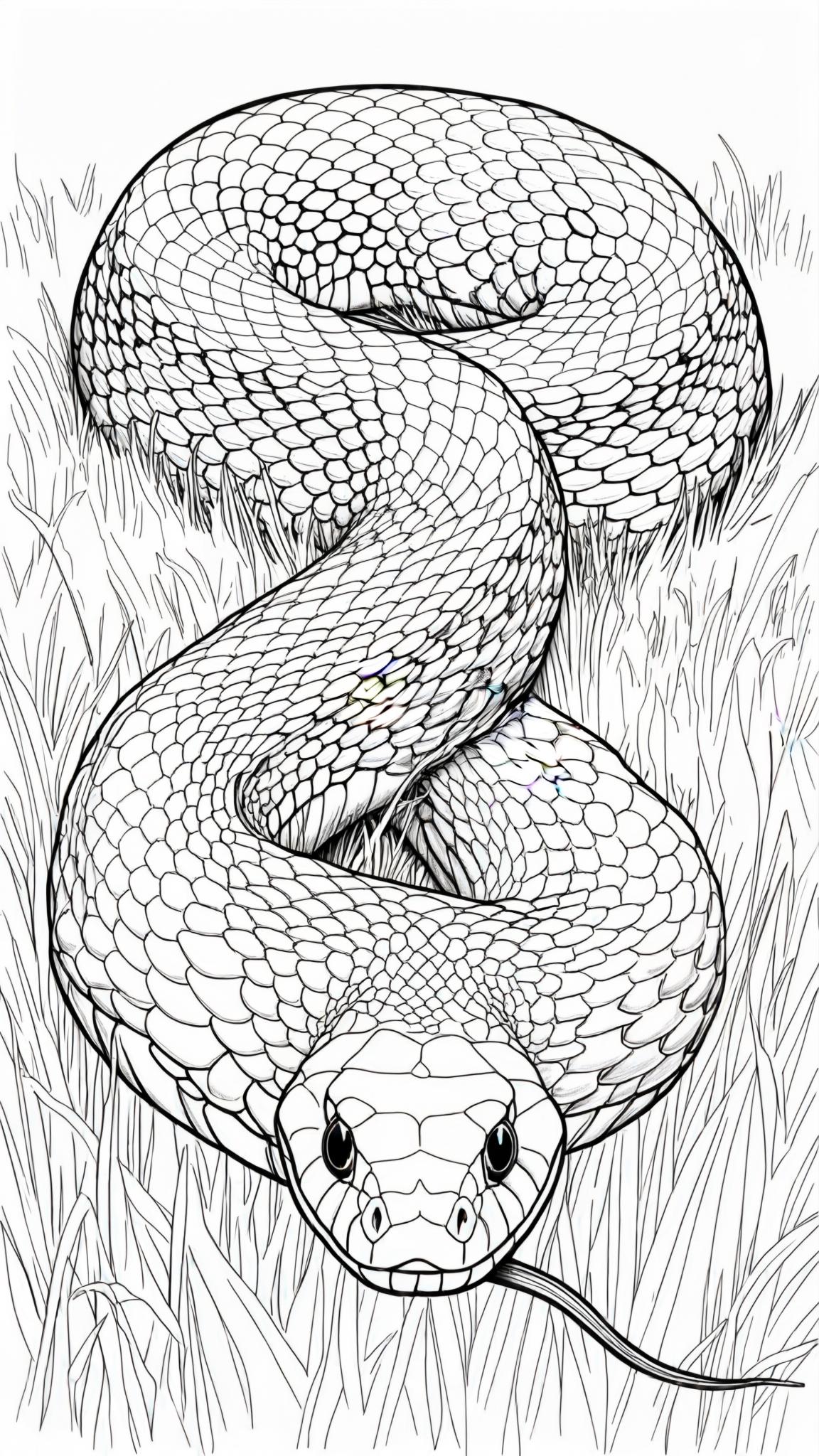 a snake on the grass, facing you