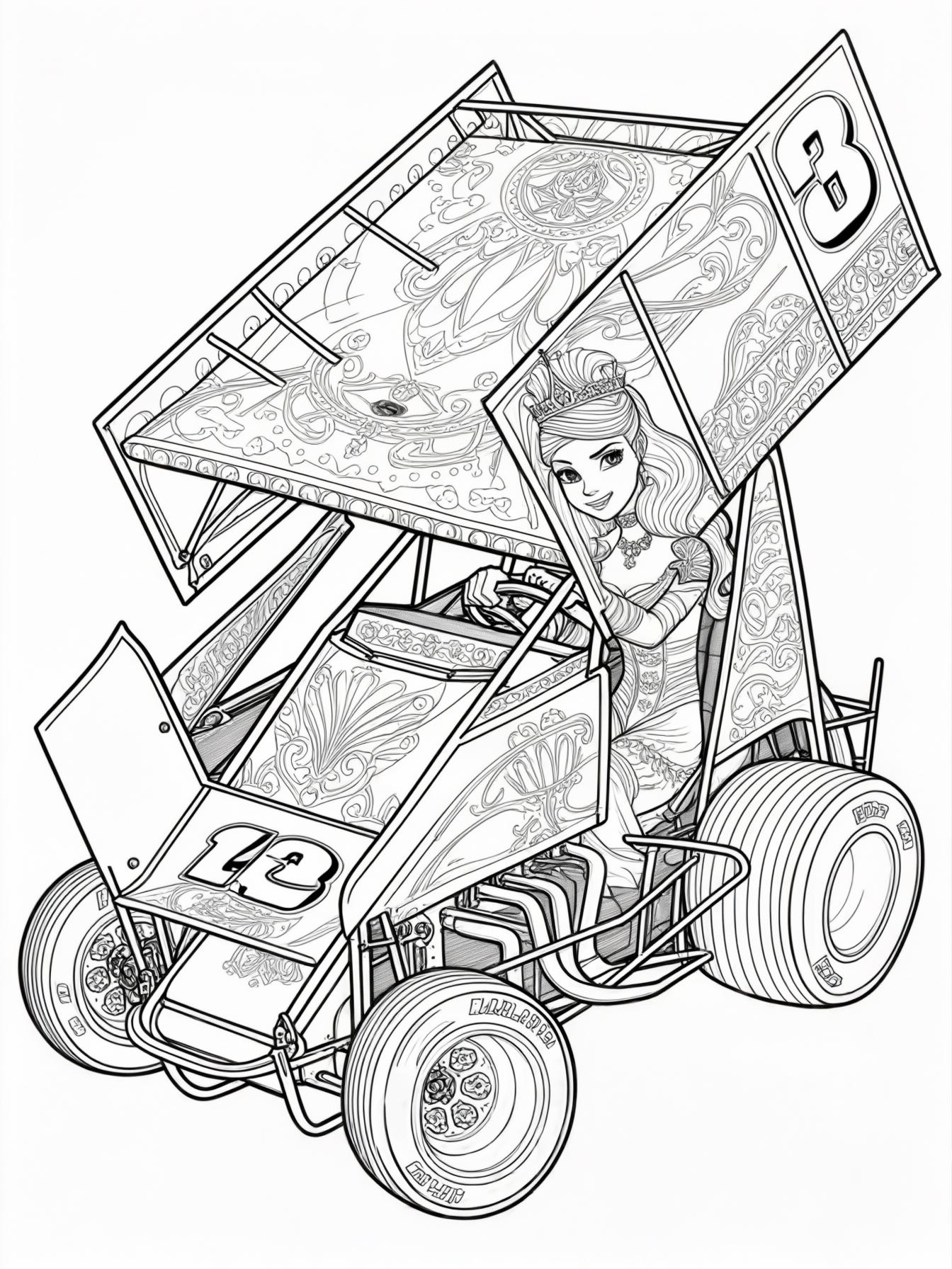 princess rosaline in a sprint car