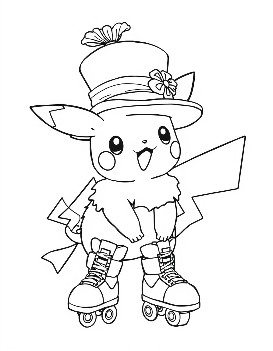 Pokmon with a huge hat on roller skates