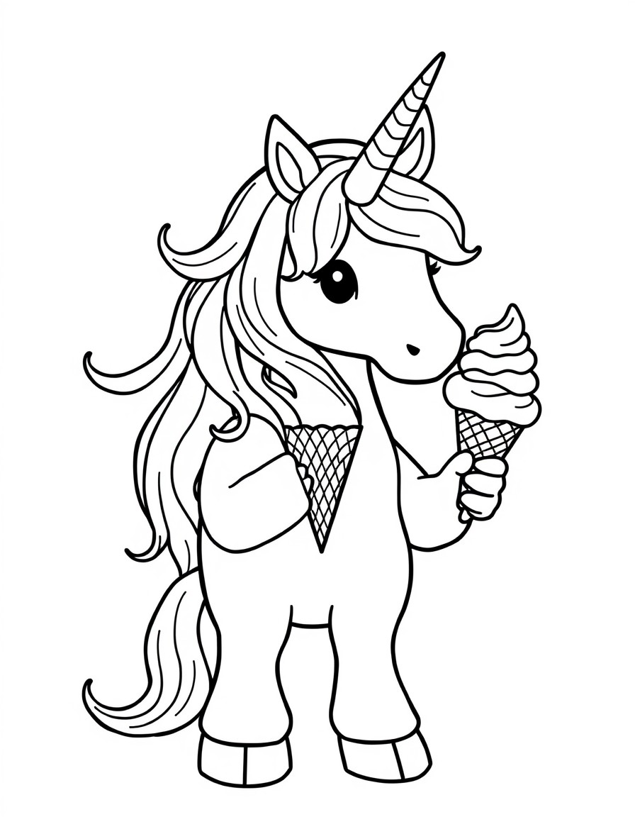 A unicorn with ice cream in their hands