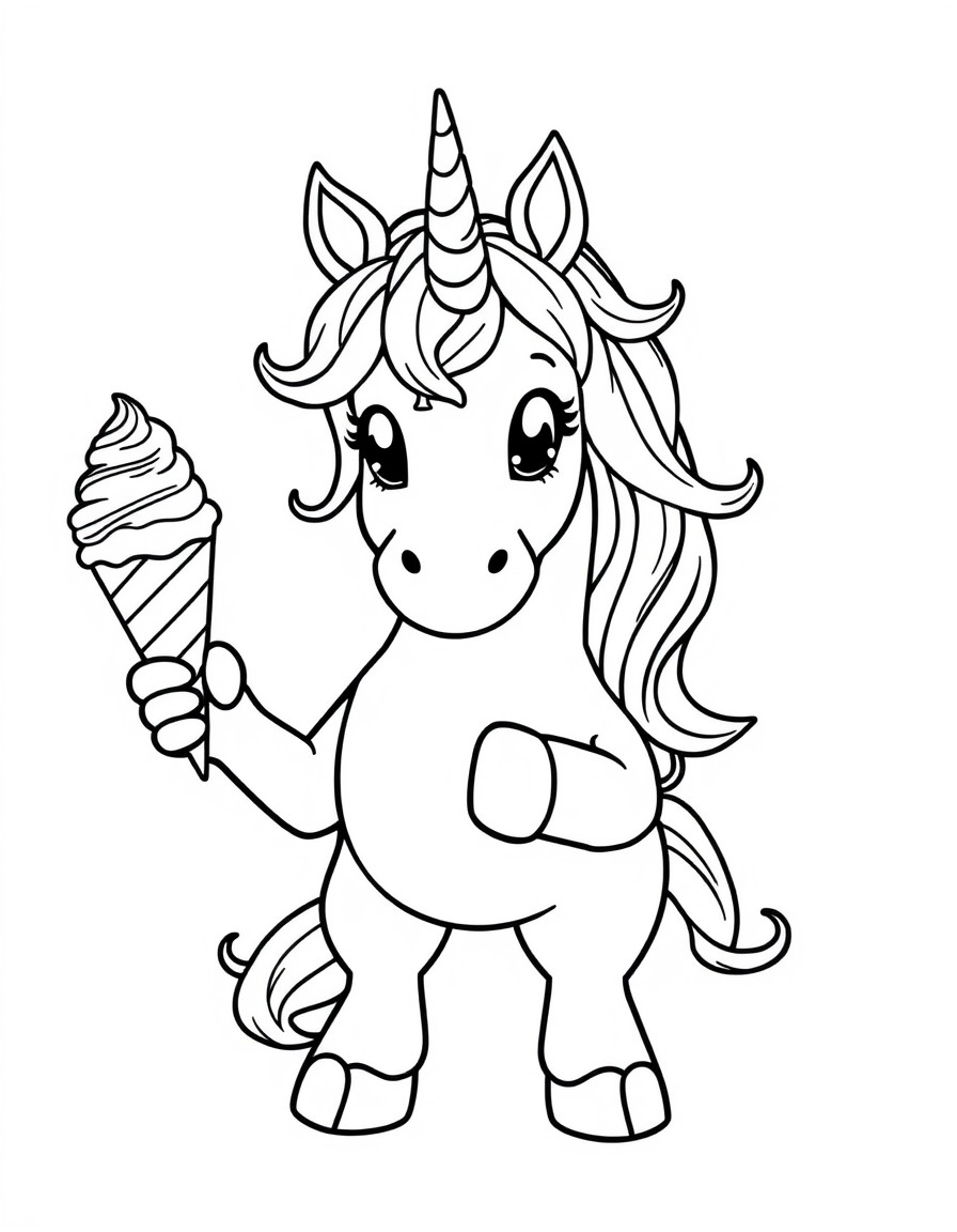 A unicorn with ice cream in their hands