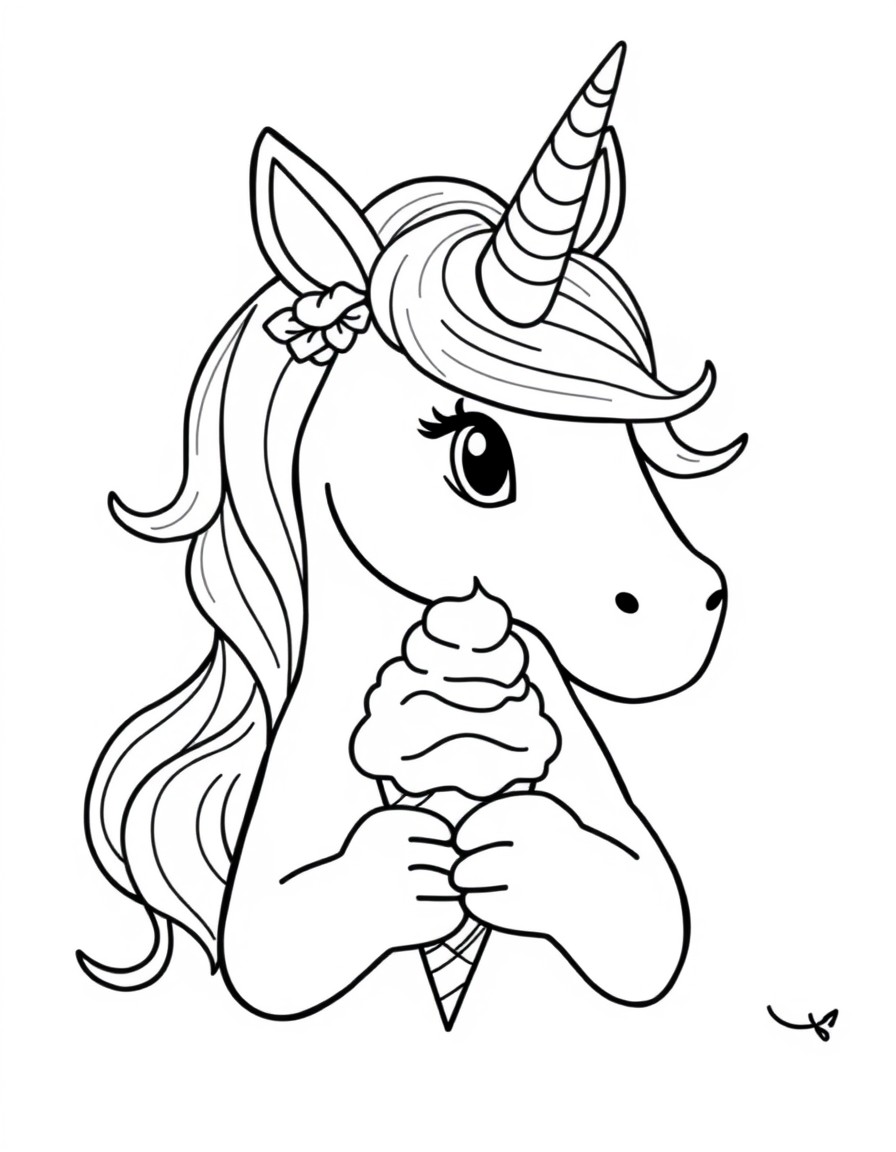 A unicorn with ice cream in their hands