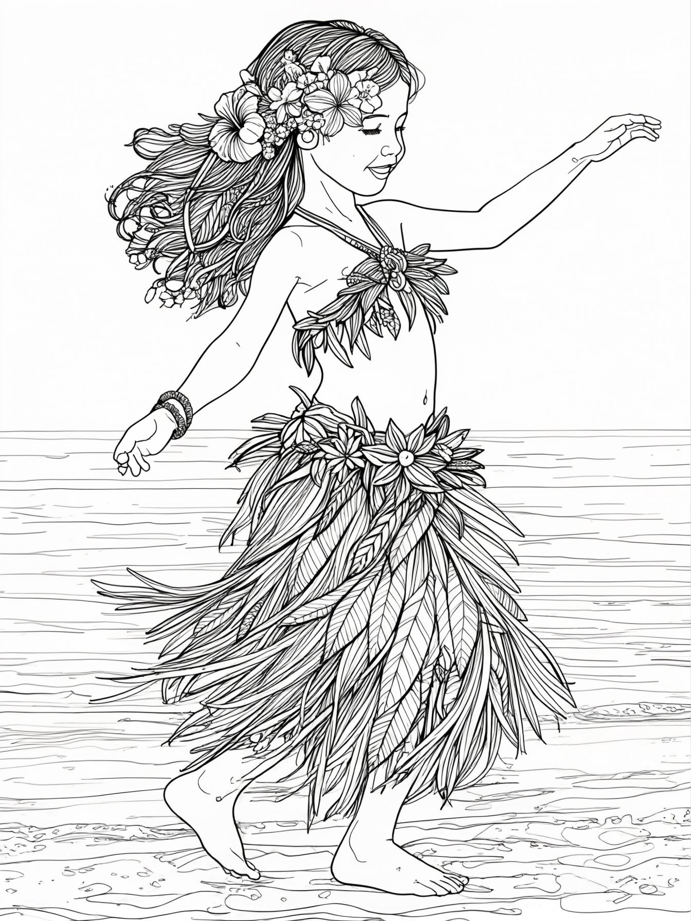 lilo dances by the sea with clothes made out of leaves and flowers in her hair
