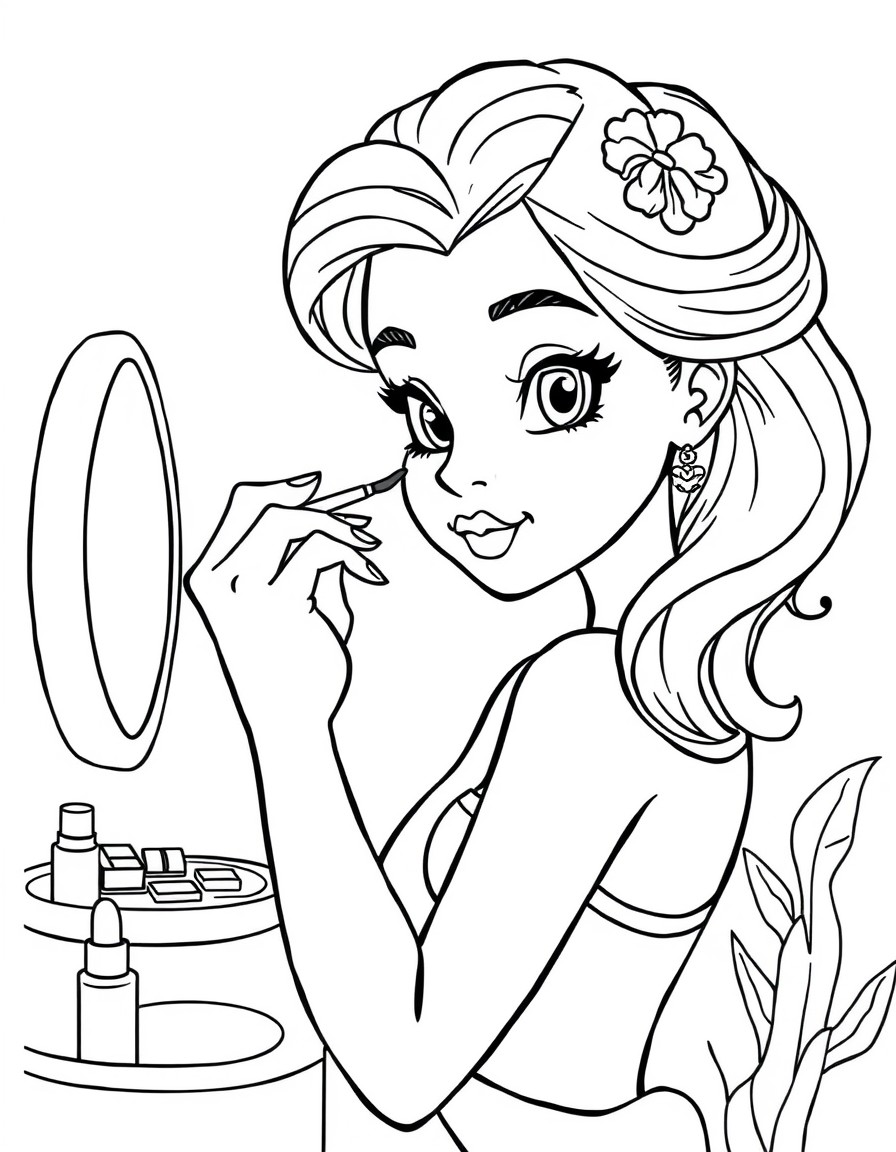 A beautiful young mermaid putting on makeup