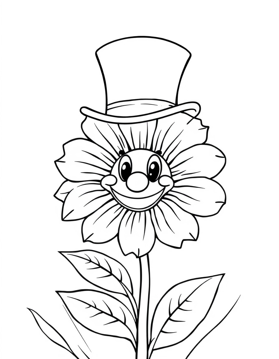 flower wearing a top hat and smiling