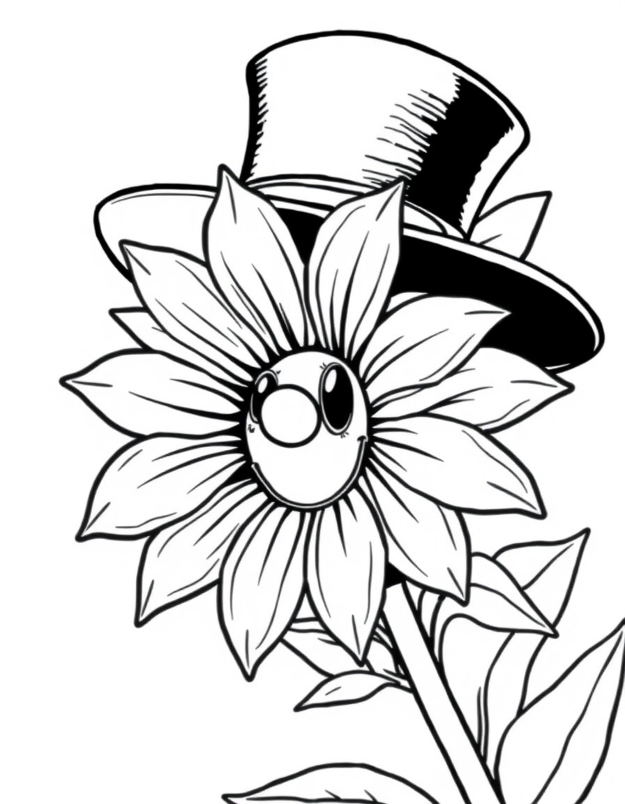 flower wearing a top hat and smiling
