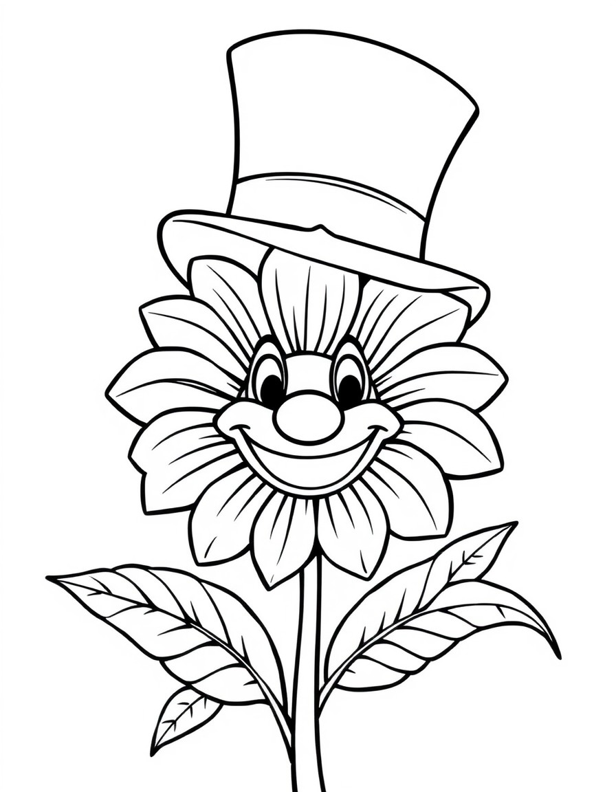 flower wearing a top hat and smiling