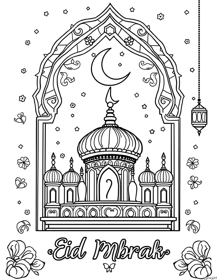 make a eid mubarak colouringpage with te name amira on ot
