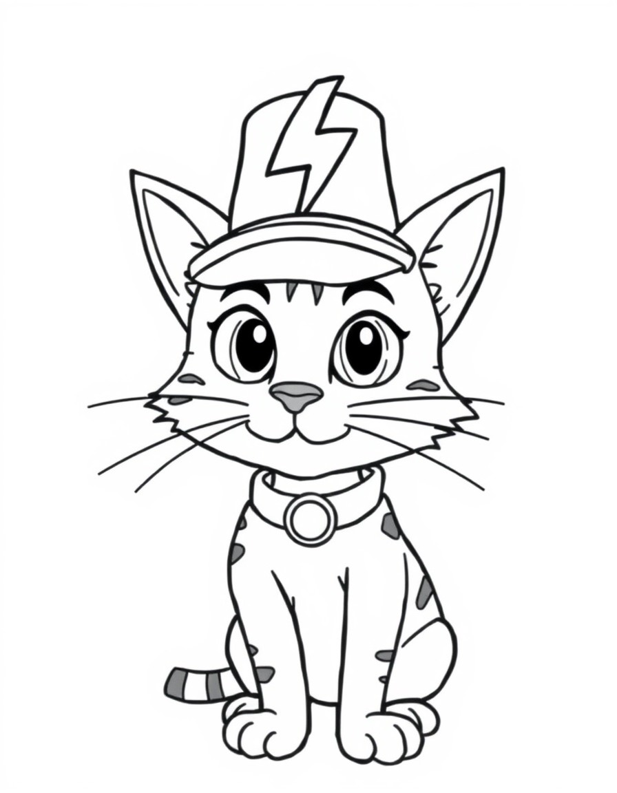 Petey the cat from Dogman in jail. He is wearing a hat that has a lightning bolt symbol