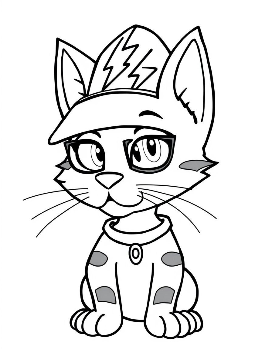 Petey the cat from Dogman in jail. He is wearing a hat that has a lightning bolt symbol