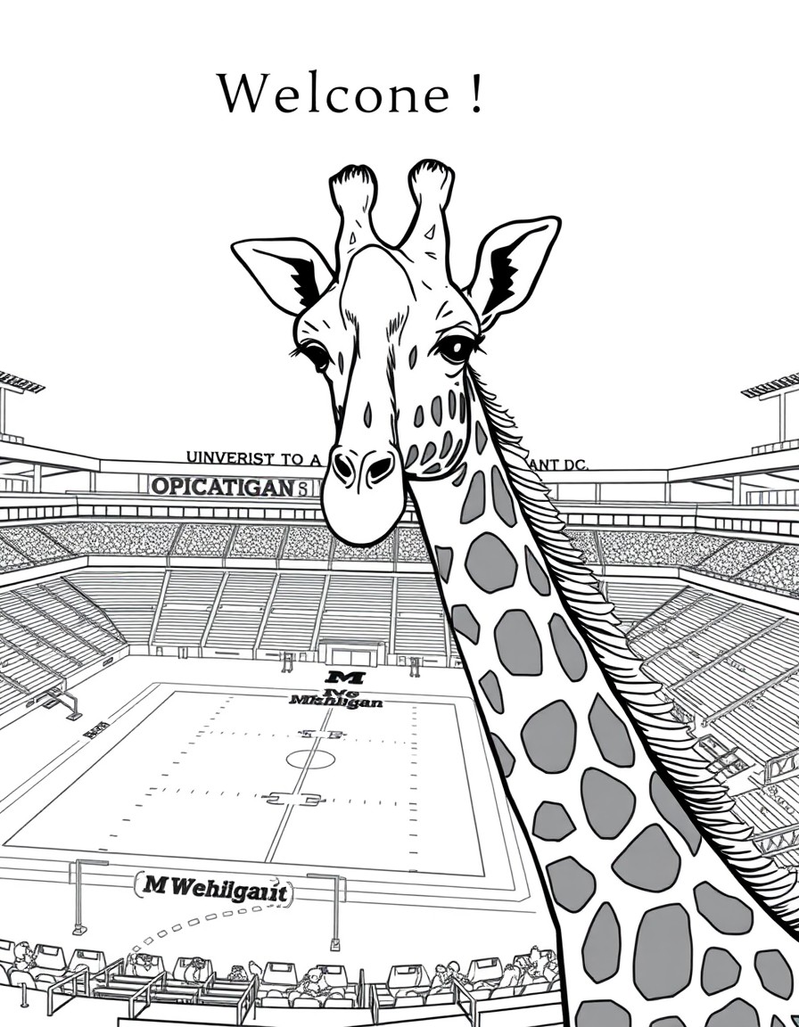 A giraffe in the University of Michigan football stadium and the text Welcome to the Operations Team Summit 2025 in the background