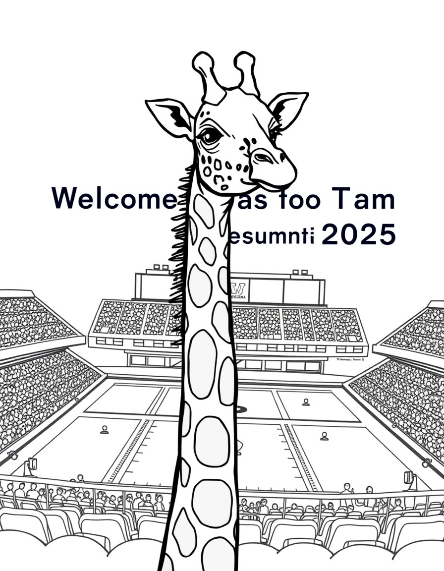 A giraffe in the University of Michigan football stadium and the text Welcome to the Operations Team Summit 2025 in the background