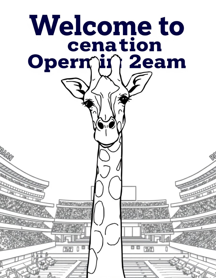 A giraffe in the University of Michigan football stadium and the text Welcome to the Operations Team Summit 2025 in the background