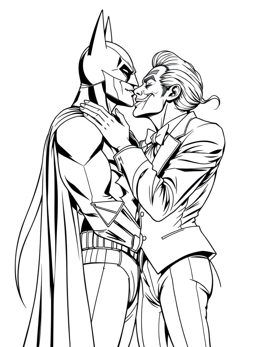 batman and JOKER embraced in a kiss