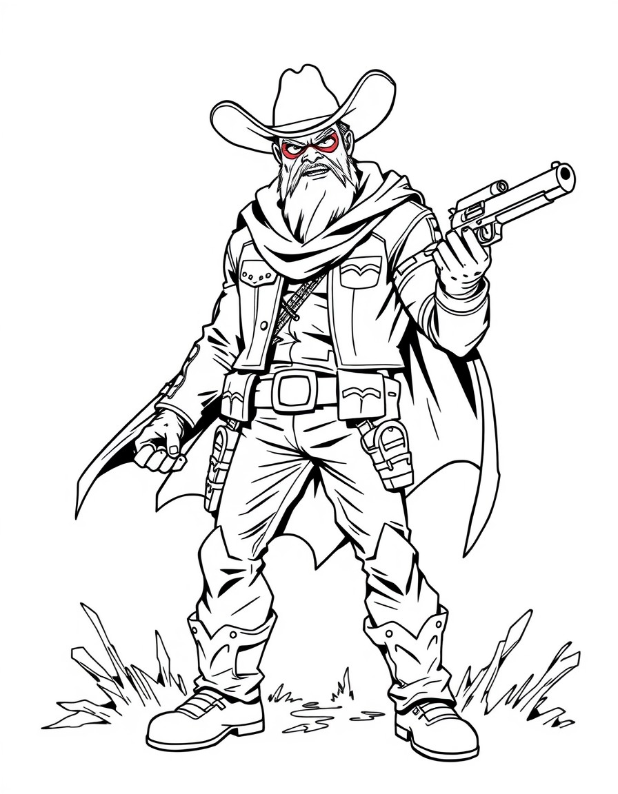 Mean superhero with a country western style