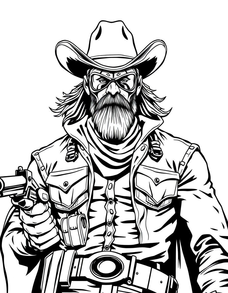 Mean superhero with a country western style