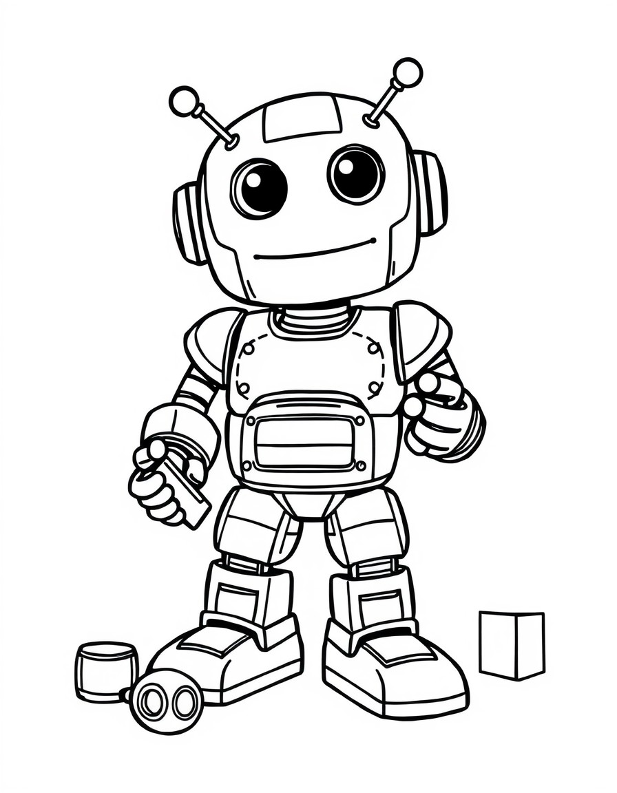 Cute robot playing toys alone
