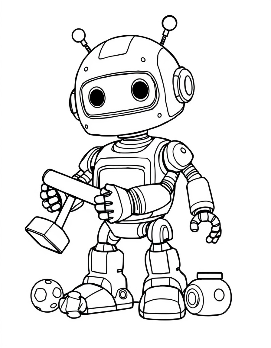 Cute robot playing toys alone