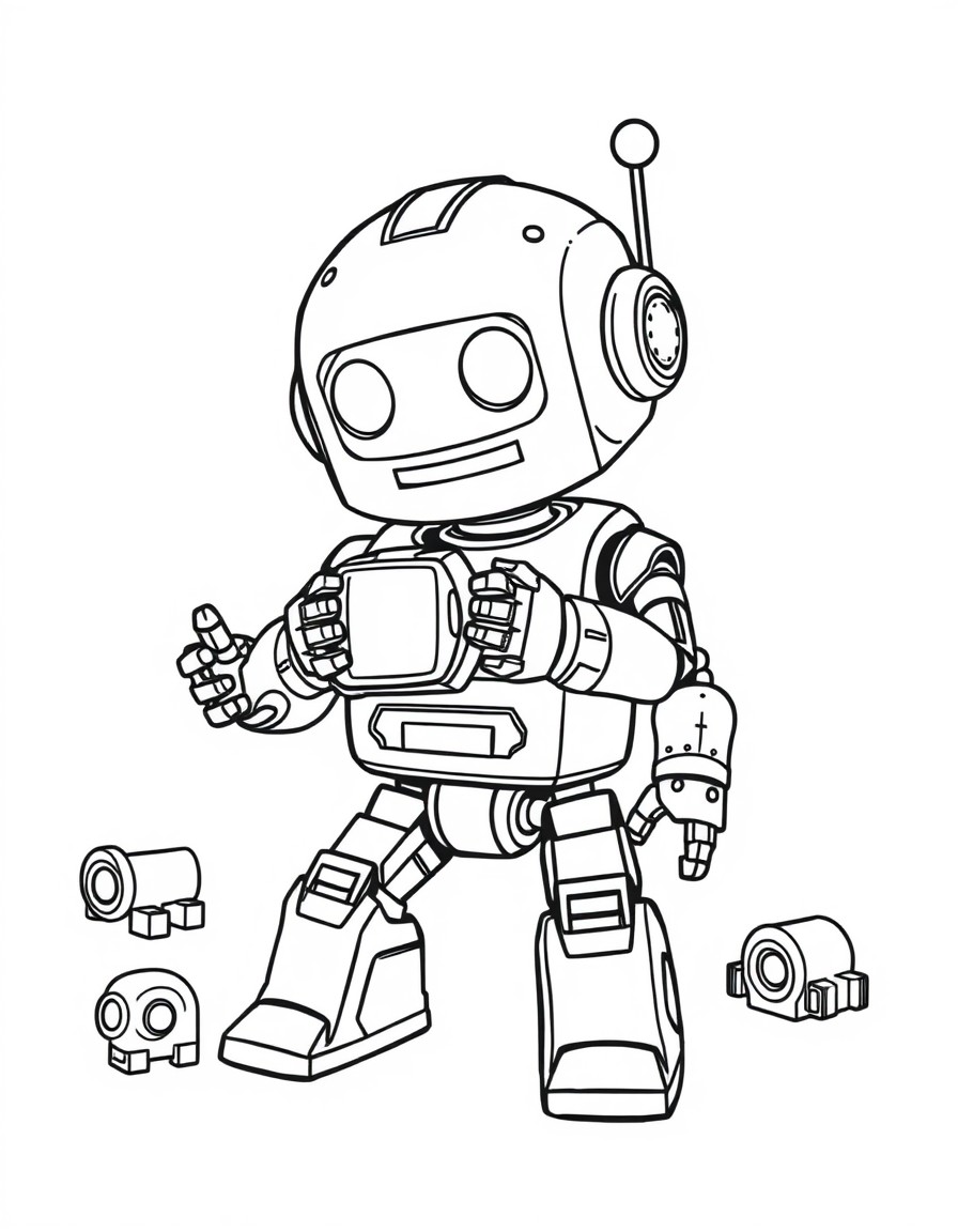 Cute robot playing toys alone