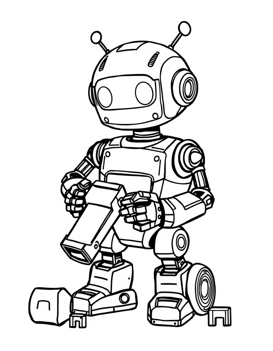 Cute robot playing toys alone
