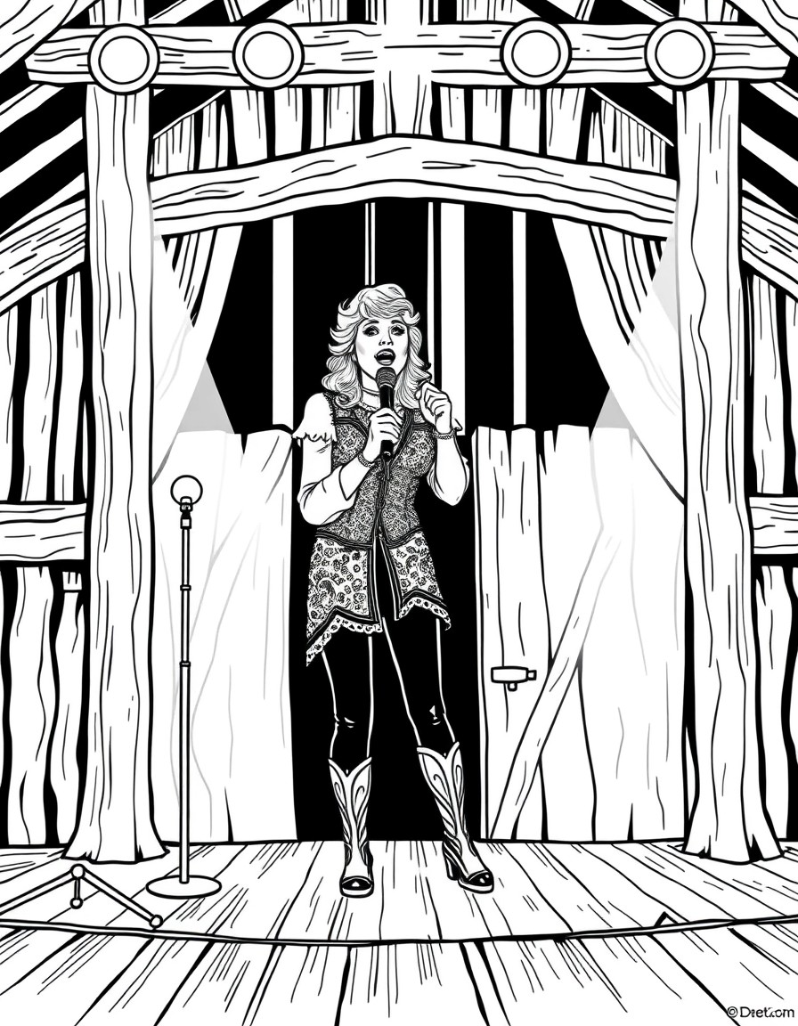 dolly parton  singing on stage in a old barn