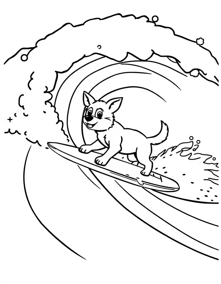 a cute little afegan dog is surfing in the biggest wave