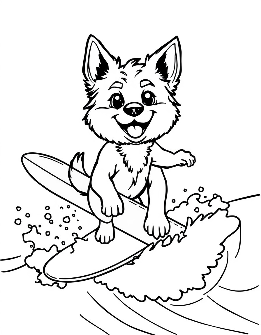 a cute little afegan dog is surfing in the biggest wave