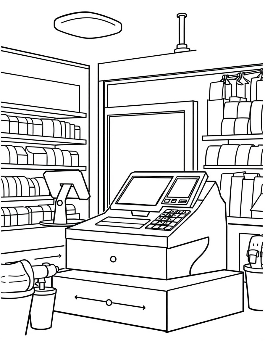 cash register in a shop with a computer windows