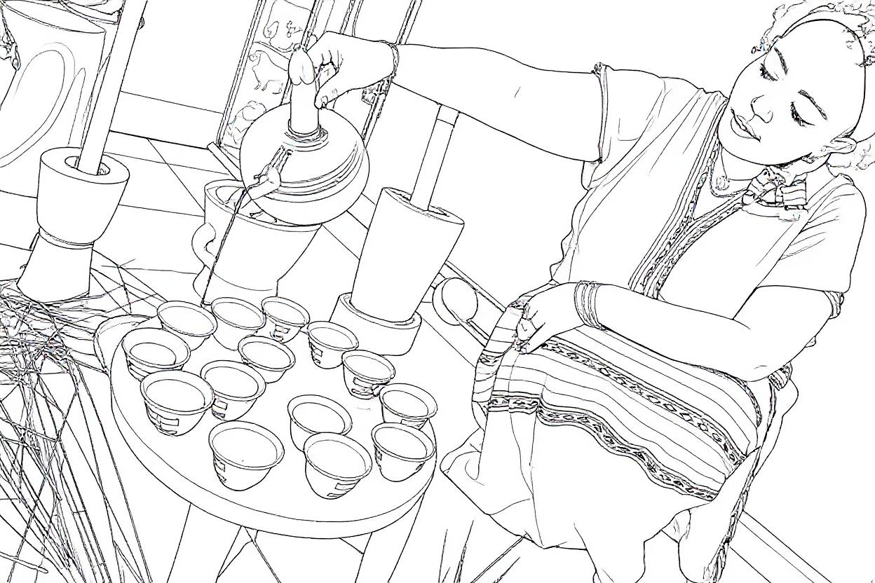 Make this a high-quality black and white COLORING PAGE with white background, only black lines, NO big gray areas, and clear, thick bold outlines, well-defined shapes, and clean edges. Remove all shad