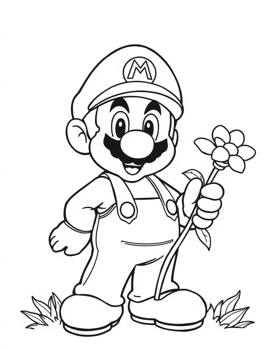 super mario taking flowers in hand