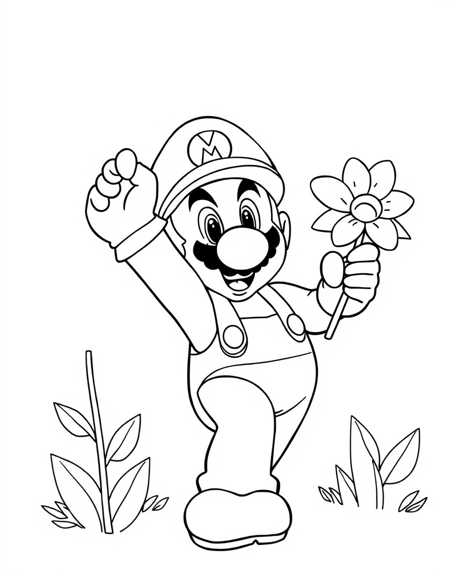 super mario taking flowers in hand