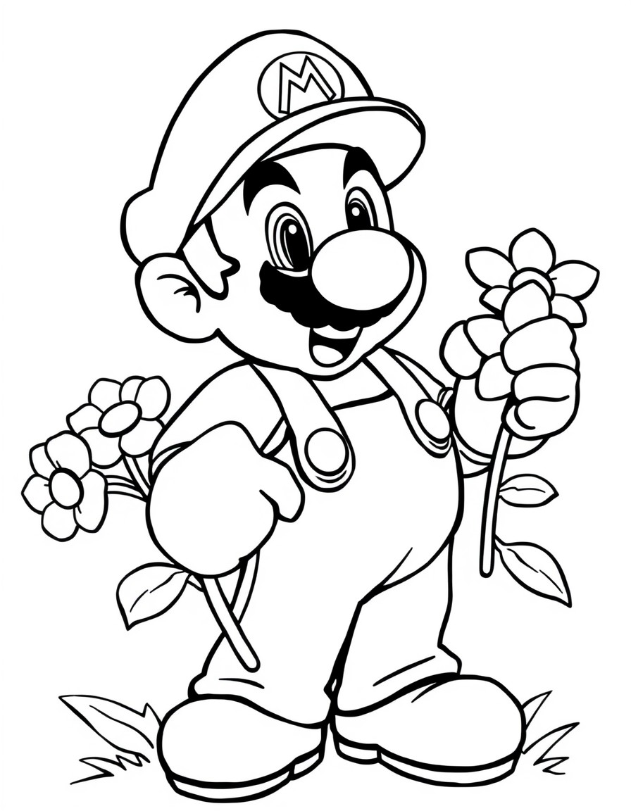super mario taking flowers in hand