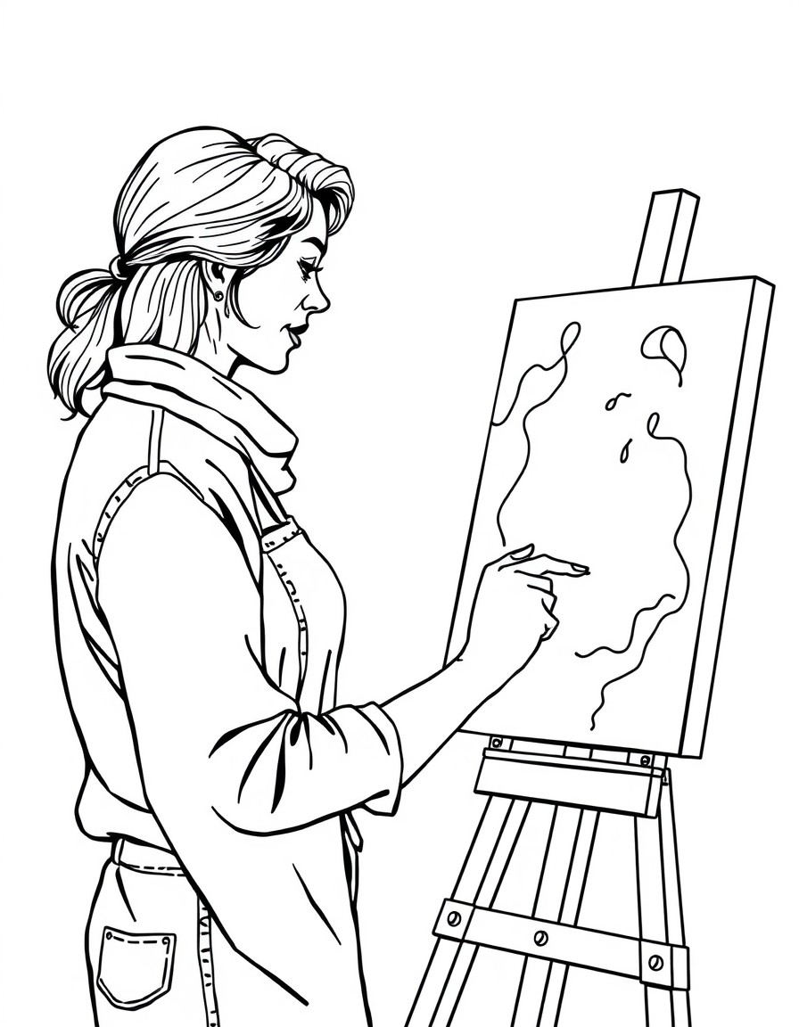 a bleck middle age woman painting on a canvas