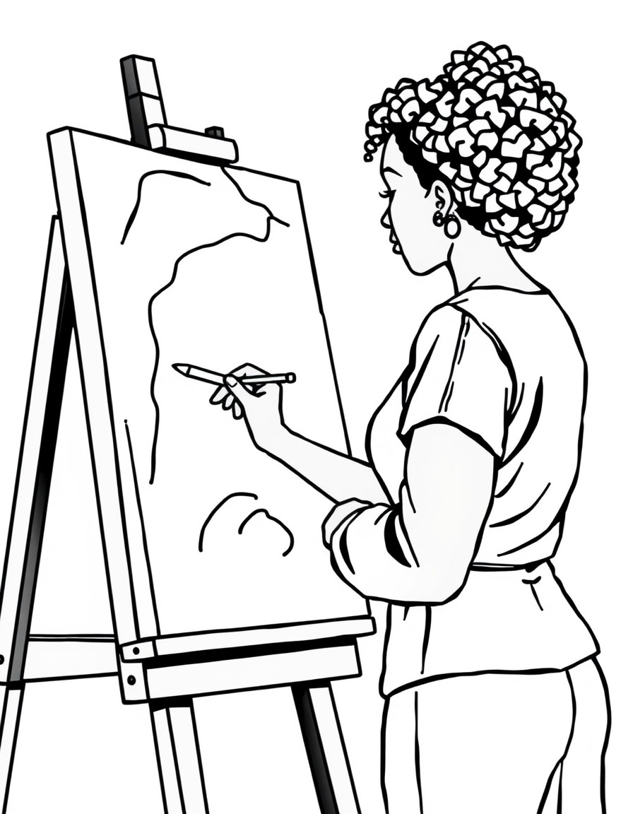 an african american woman painting on a canvas