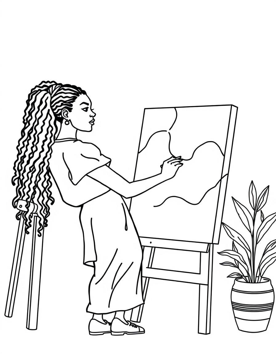 an african american woman painting on a canvas