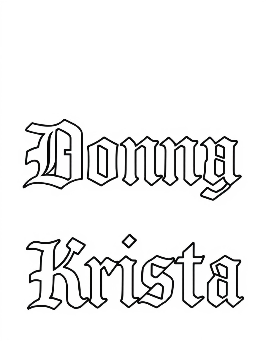 Names Donny  Krista in old English lettering