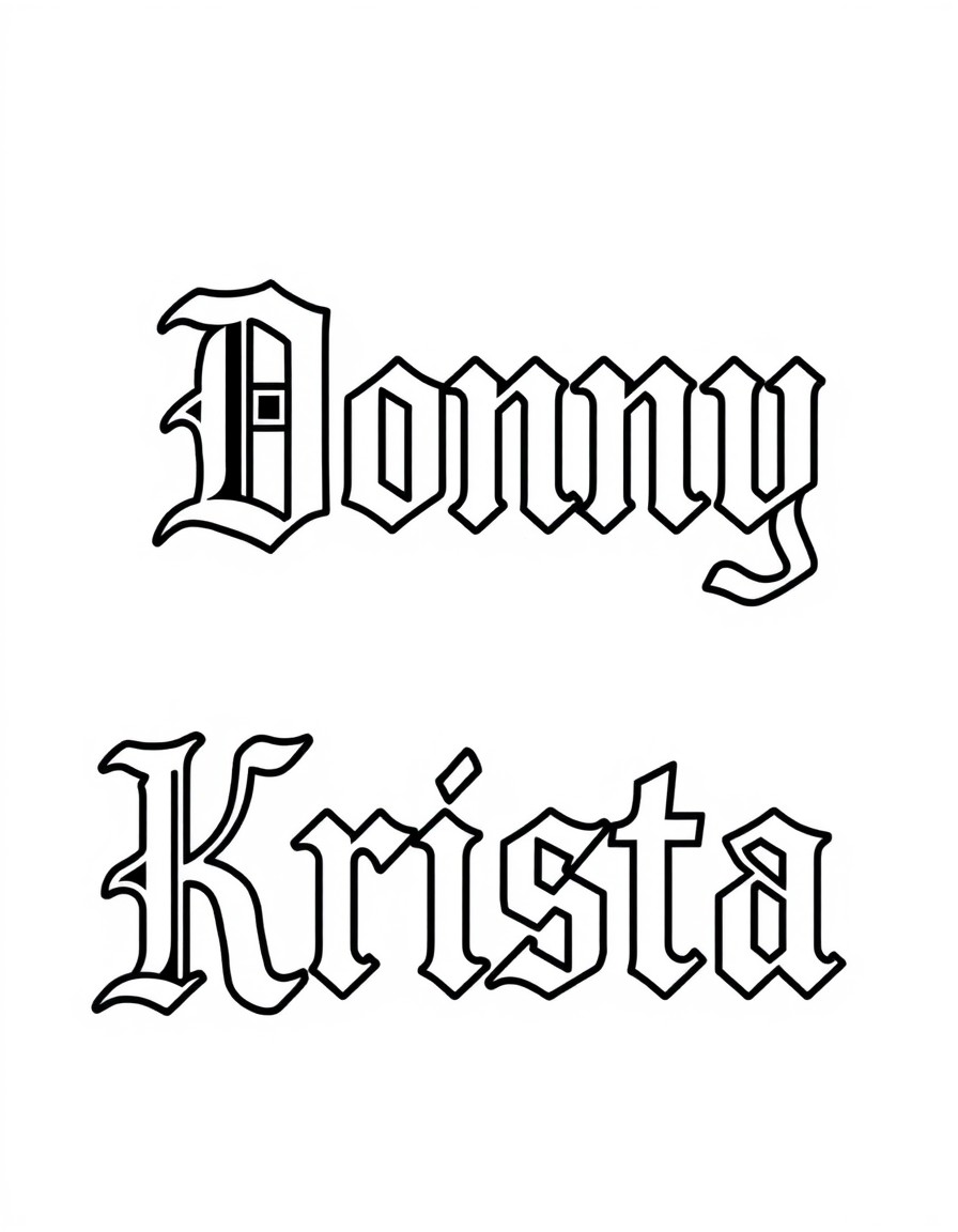 Names Donny  Krista in old English lettering