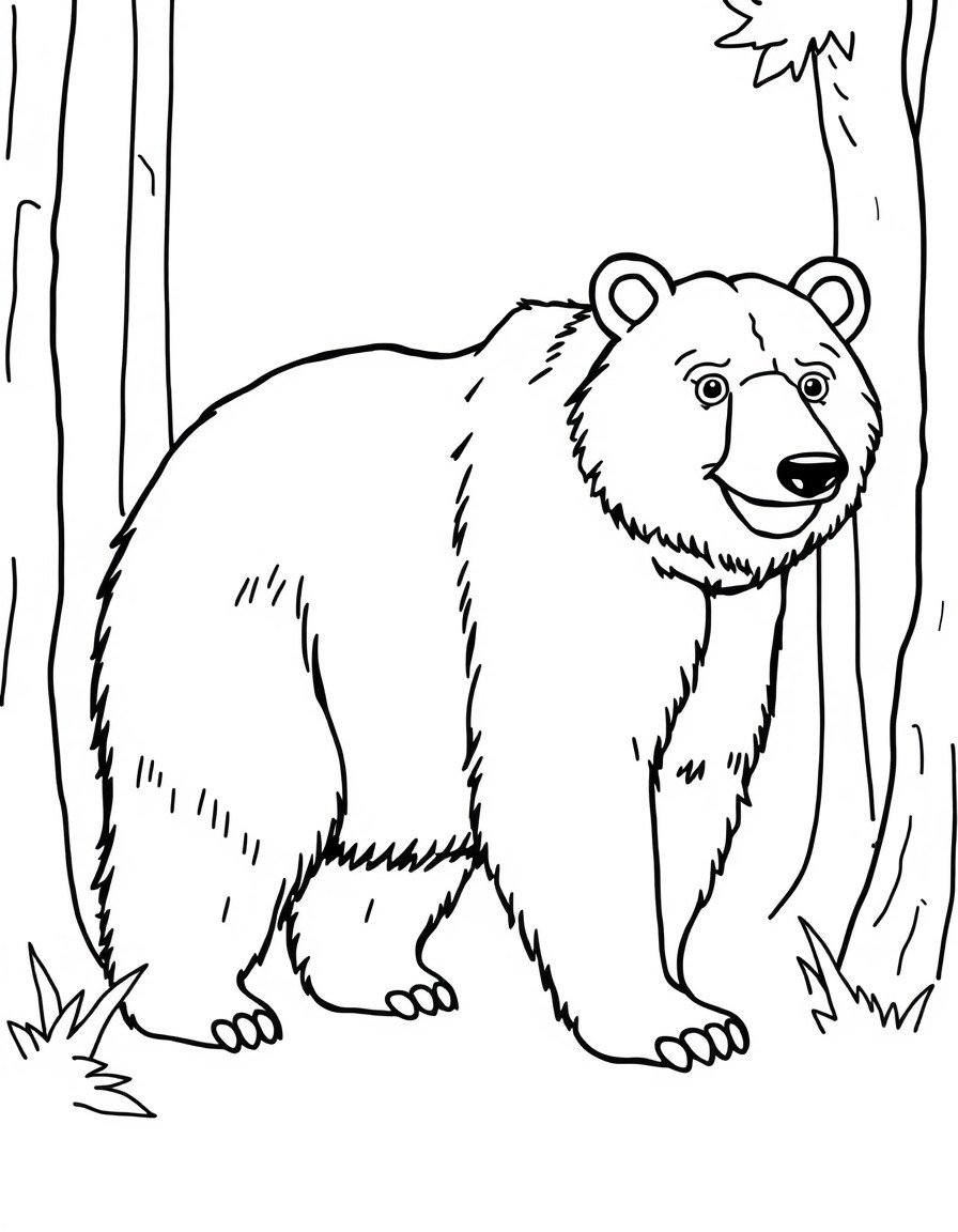 crea un oso grande para colorear en el bosque para nios de 3 a 6 aos