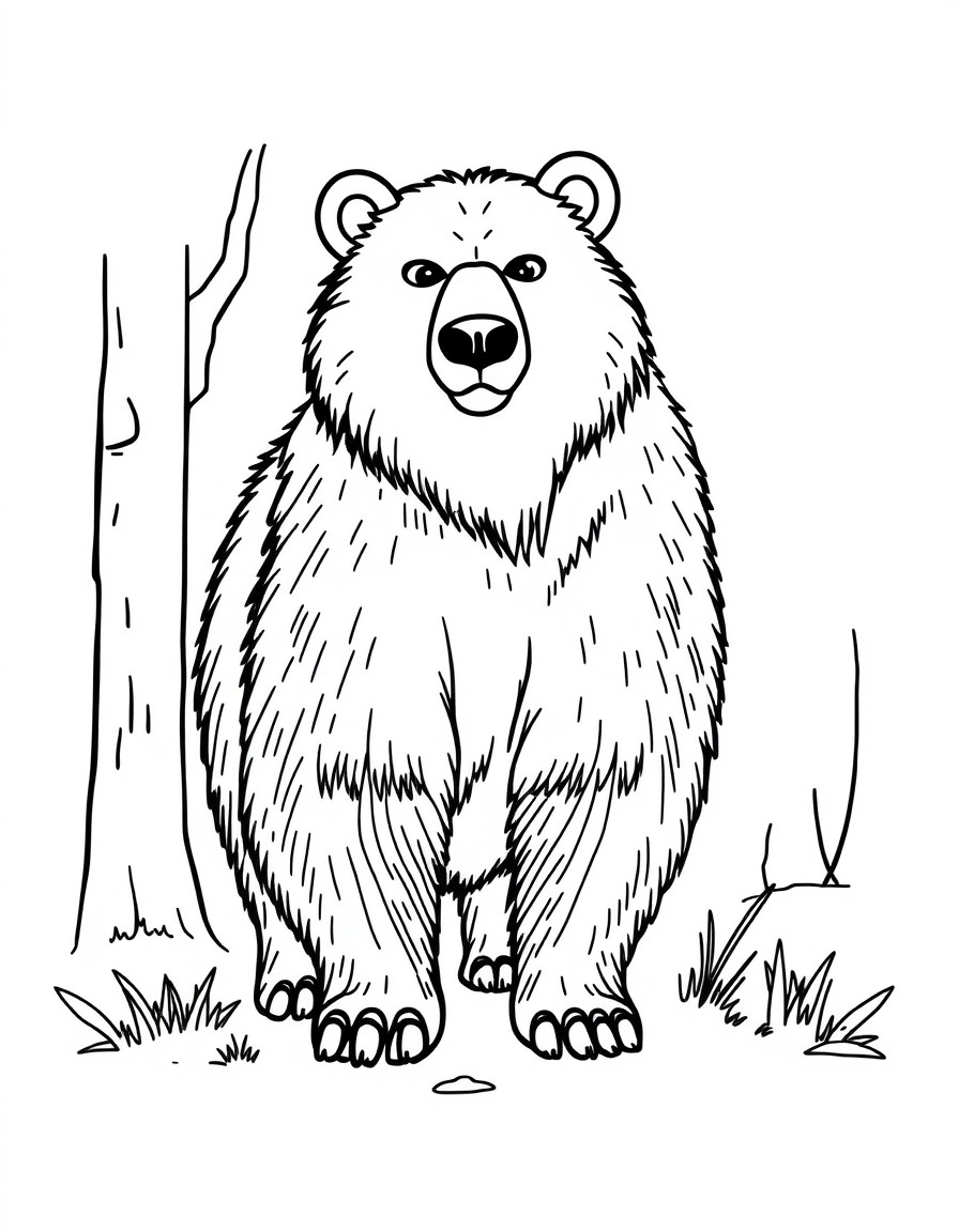 crea un oso grande para colorear en el bosque para nios de 3 a 6 aos