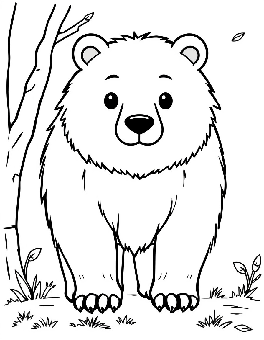 crea un oso grande para colorear en el bosque para nios de 3 a 6 aos