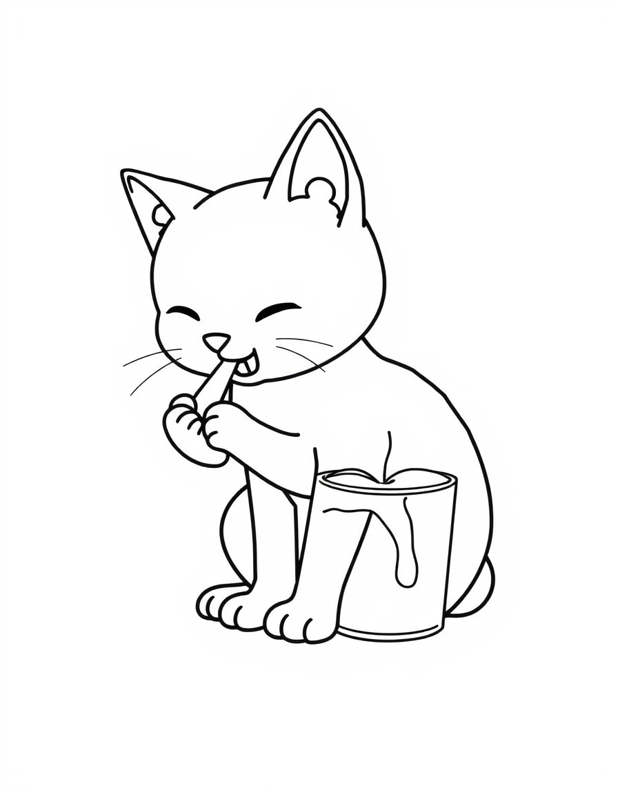 simple line art of a cat eating milk