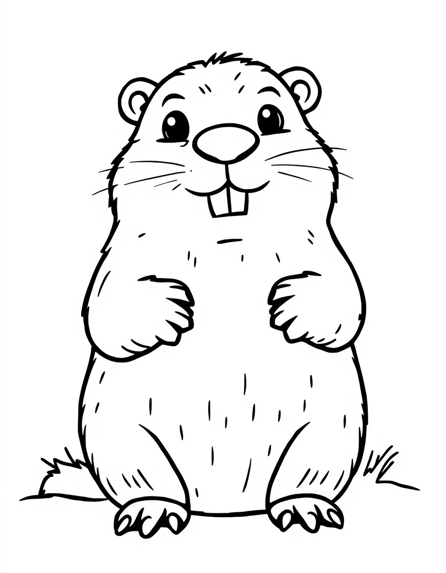 A cute Groundhog Day themed coloring page featuring Punxsutawney Phil