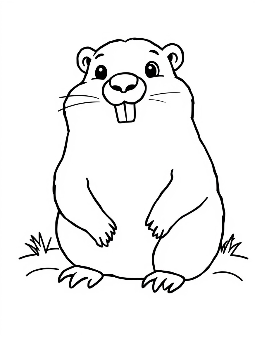 A cute Groundhog Day themed coloring page featuring Punxsutawney Phil